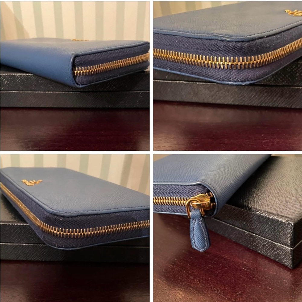 Prada Saffiano Leather Wallet in Blue Box, Tissue and Card - Picture 15 of 15